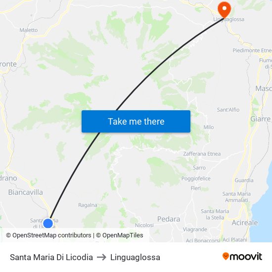 Santa Maria Di Licodia to Linguaglossa map