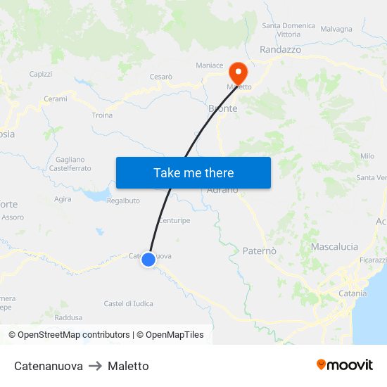 Catenanuova to Maletto map