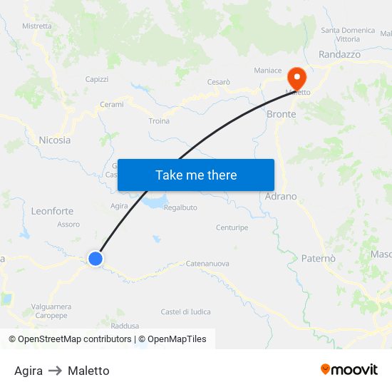 Agira to Maletto map