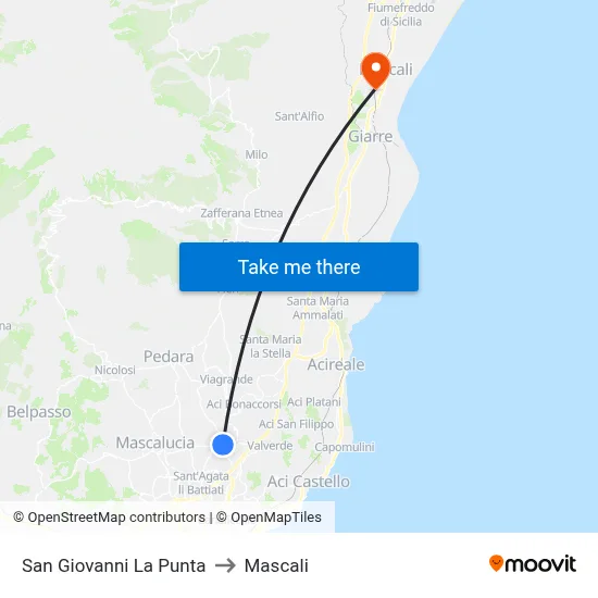 San Giovanni La Punta to Mascali map