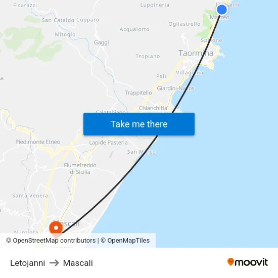 Letojanni to Mascali map