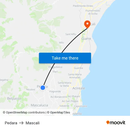 Pedara to Mascali map