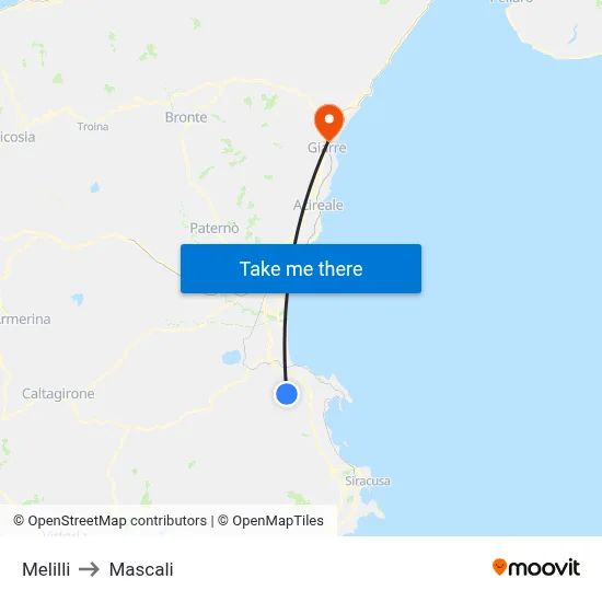 Melilli to Mascali map