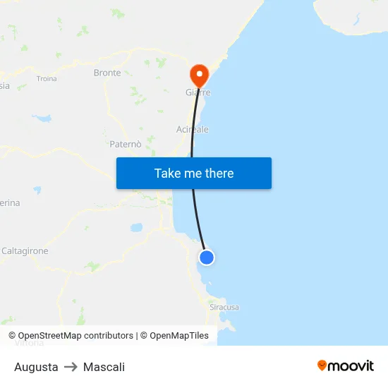 Augusta to Mascali map
