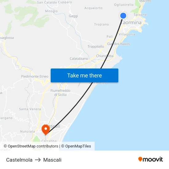 Castelmola to Mascali map