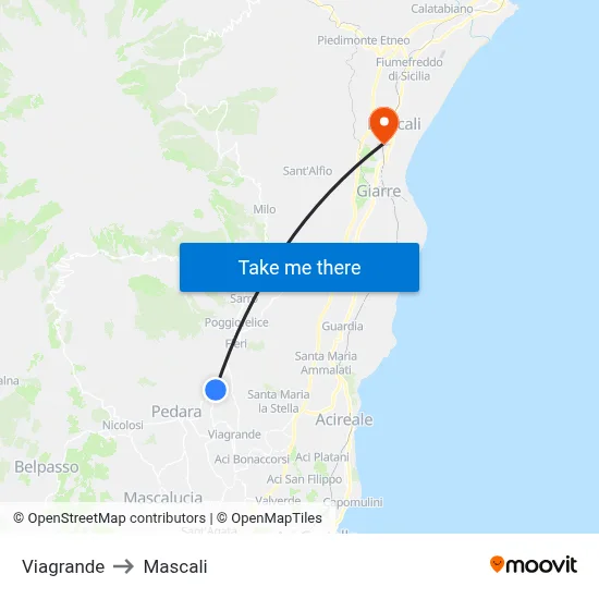 Viagrande to Mascali map