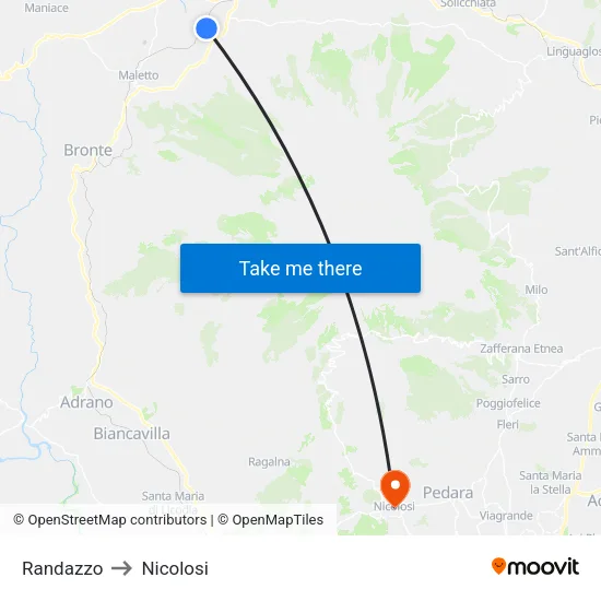 Randazzo to Nicolosi map