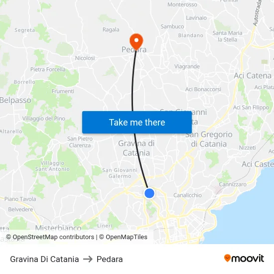 Gravina Di Catania to Pedara map
