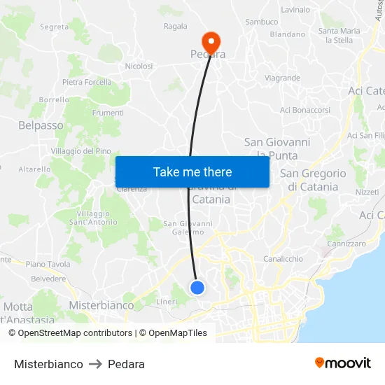 Misterbianco to Pedara map