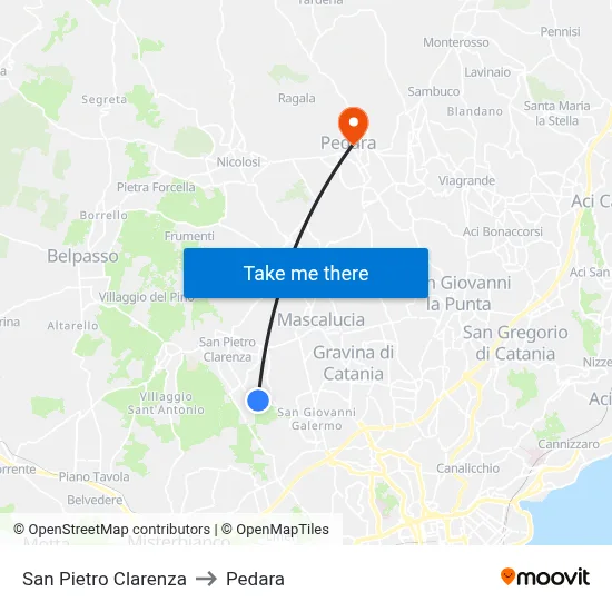 San Pietro Clarenza to Pedara map