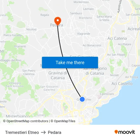 Tremestieri Etneo to Pedara map