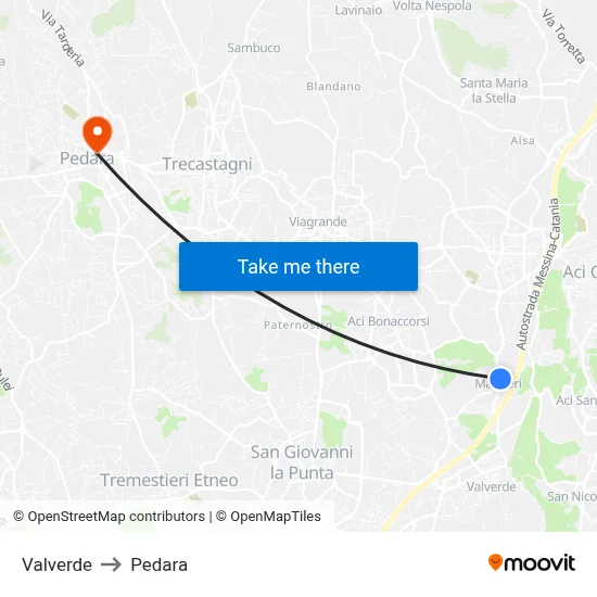 Valverde to Pedara map