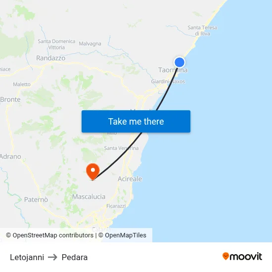 Letojanni to Pedara map