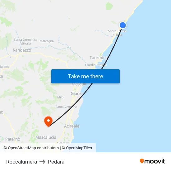 Roccalumera to Pedara map