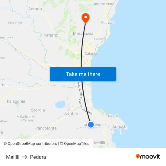 Melilli to Pedara map