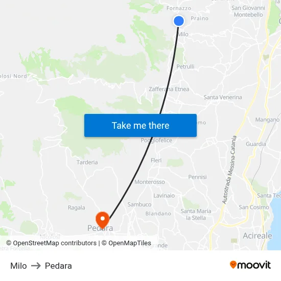 Milo to Pedara map