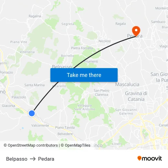 Belpasso to Pedara map