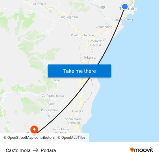 Castelmola to Pedara map