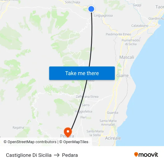 Castiglione di Sicilia to Pedara map