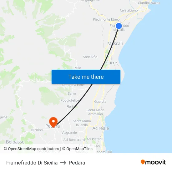 Fiumefreddo Di Sicilia to Pedara map