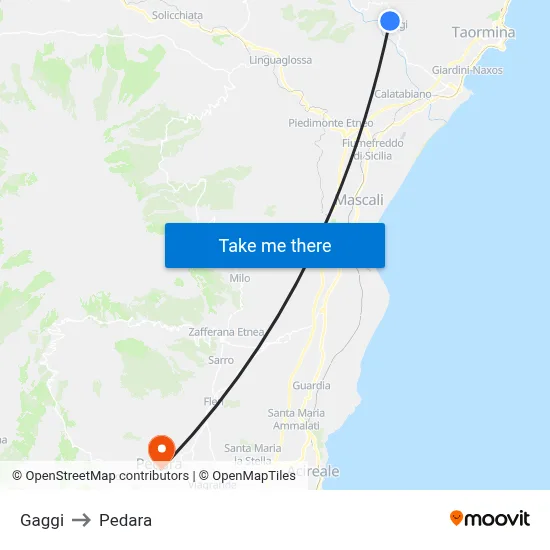 Gaggi to Pedara map