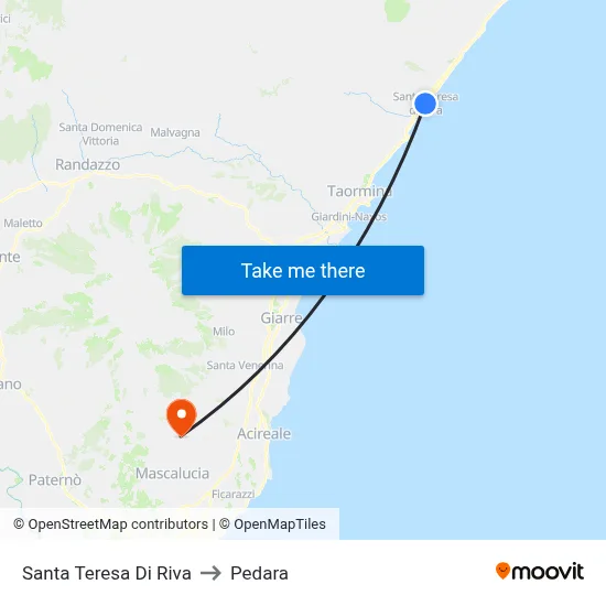Santa Teresa Di Riva to Pedara map