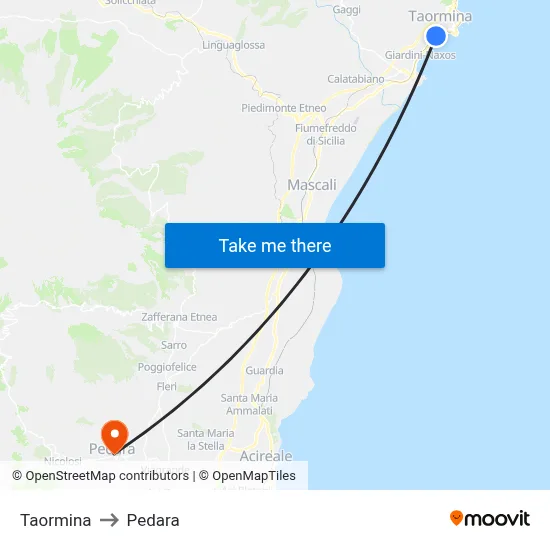 Taormina to Pedara map