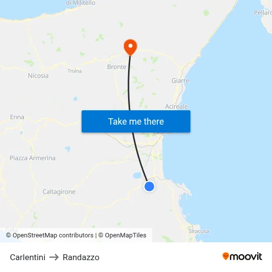 Carlentini to Randazzo map