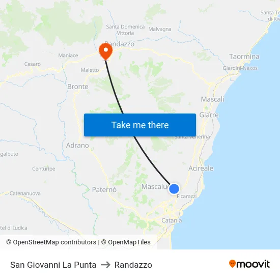 San Giovanni La Punta to Randazzo map