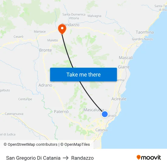 San Gregorio di Catania to Randazzo map