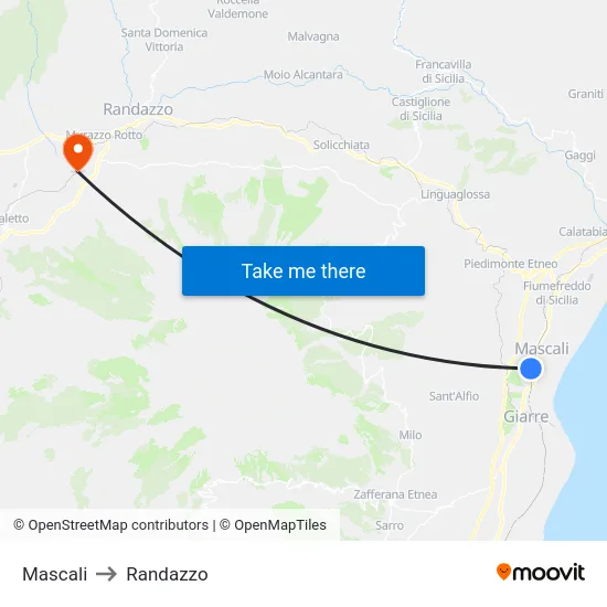 Mascali to Randazzo map