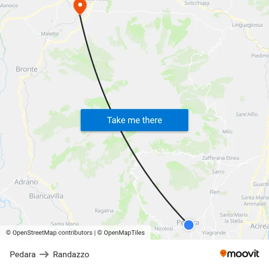 Pedara to Randazzo map