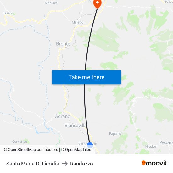 Santa Maria Di Licodia to Randazzo map