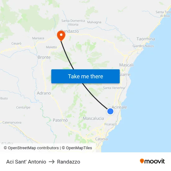 Aci Sant' Antonio to Randazzo map