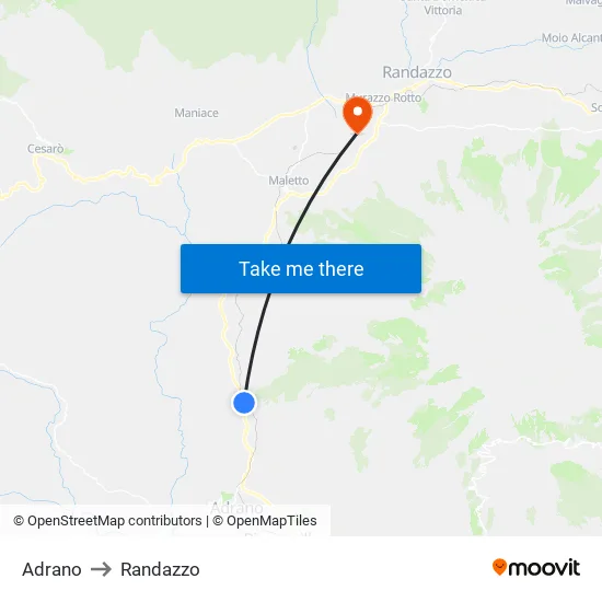 Adrano to Randazzo map