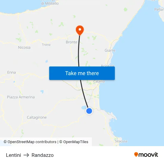 Lentini to Randazzo map