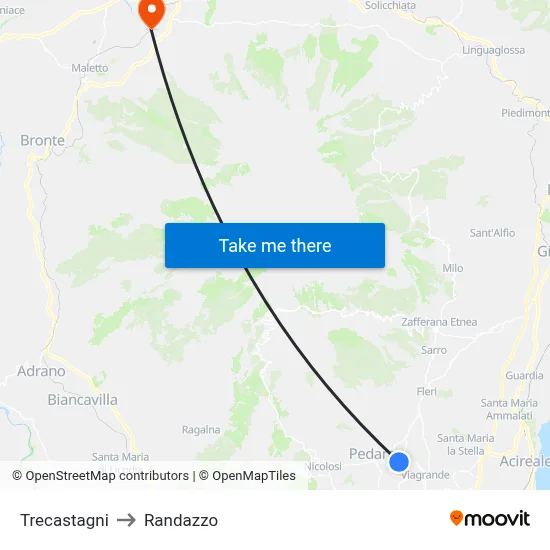 Trecastagni to Randazzo map