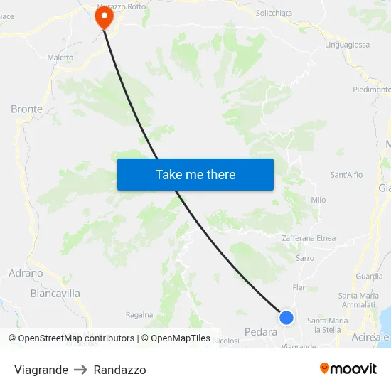 Viagrande to Randazzo map