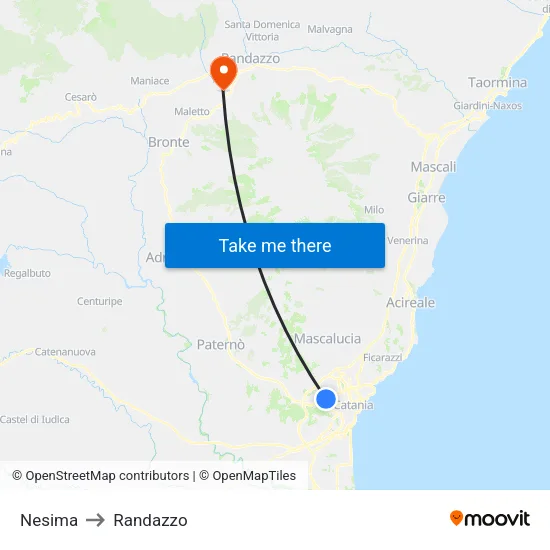 Nesima to Randazzo map