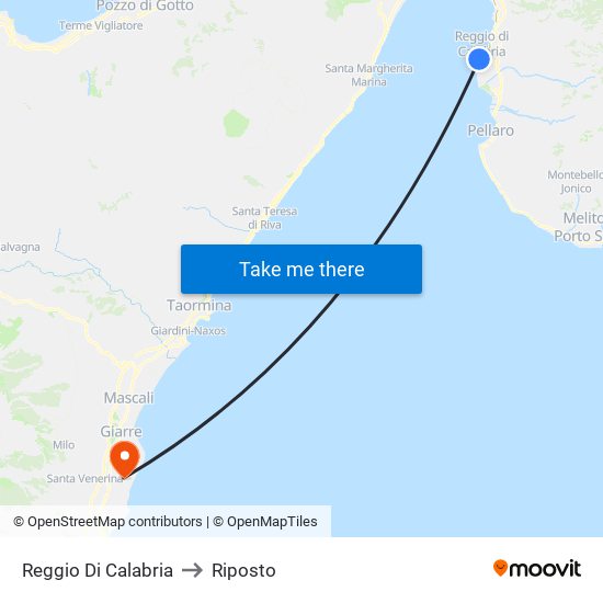 Reggio Di Calabria to Riposto map