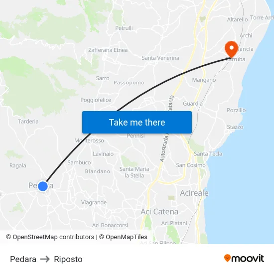 Pedara to Riposto map