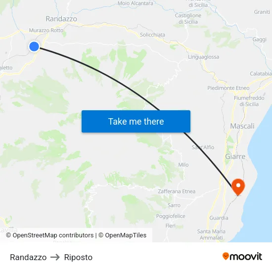Randazzo to Riposto map