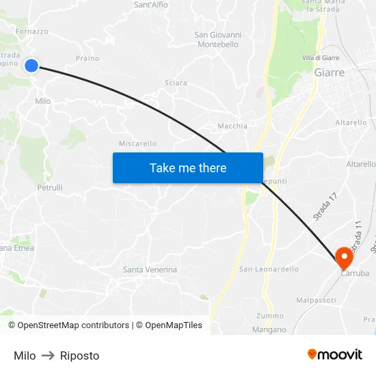 Milo to Riposto map