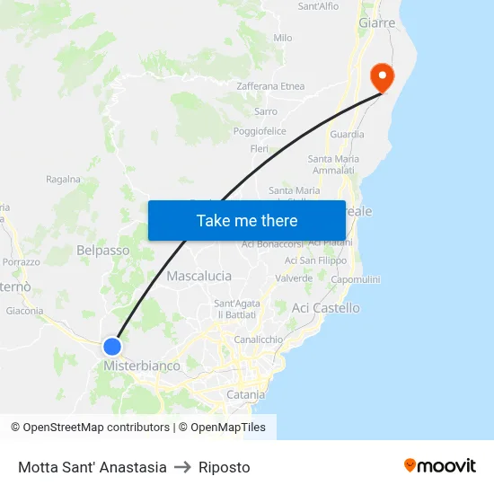 Motta Sant' Anastasia to Riposto map