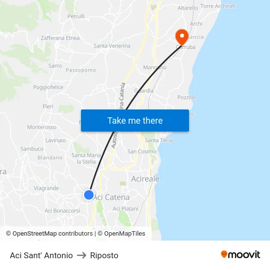 Aci Sant' Antonio to Riposto map