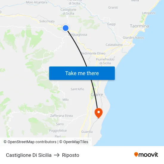 Castiglione Di Sicilia to Riposto map