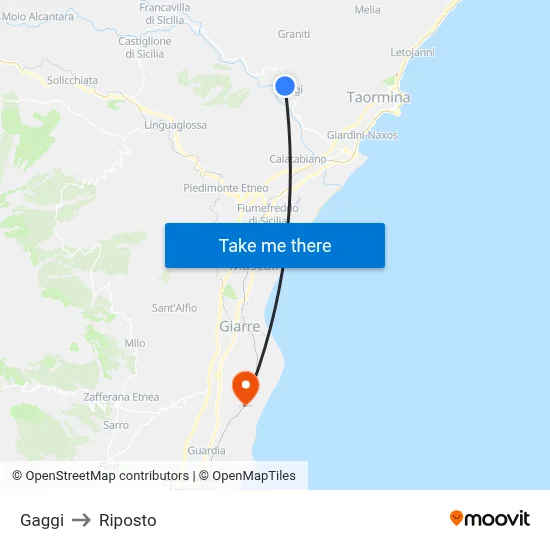 Gaggi to Riposto map