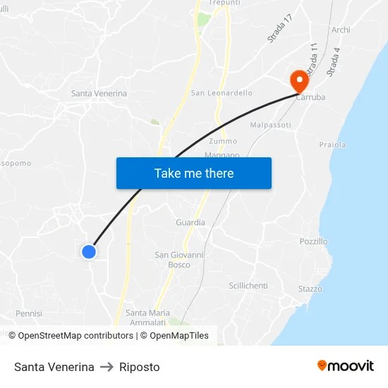 Santa Venerina to Riposto map