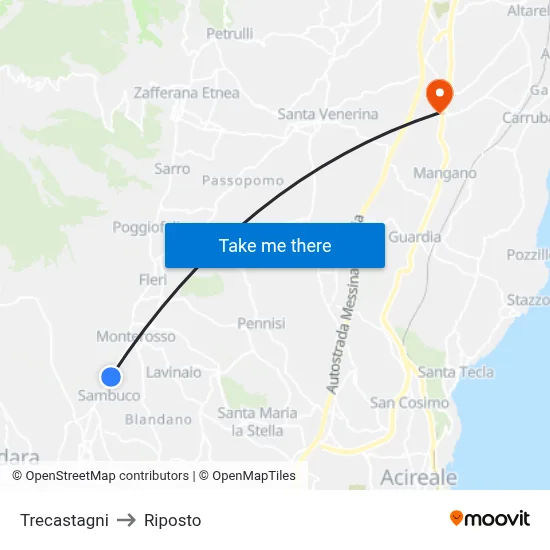 Trecastagni to Riposto map
