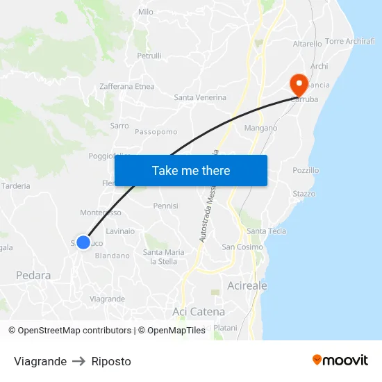Viagrande to Riposto map